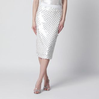 P.A.R.O.S.H. Cream sequin pencil skirt