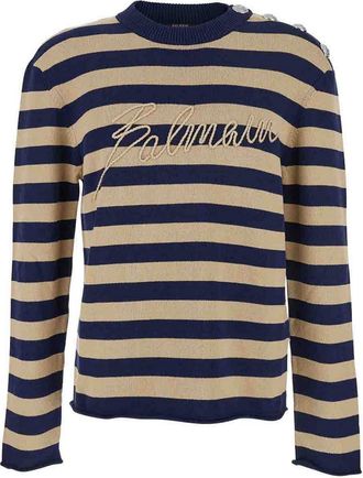 Balmain Striped sweater with logo embroidery
