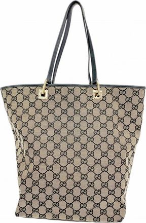 Gucci Beige Black Canvas Tote Bag (Pre-Owned)