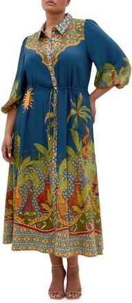 City Chic Print Long Sleeve Maxi Dress in Fools Paradise Plc at Nordstrom, Size 20W