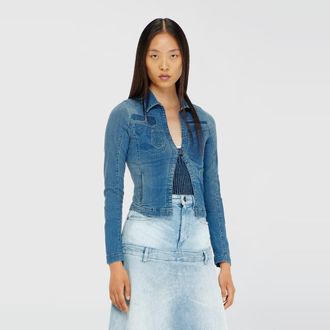 Diesel One-button denim shirt with patch effects - Tops - Woman - Blue
