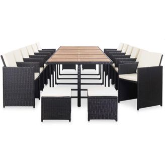 vidaXL Set Comedor De Jard&iacute;n 17 Piezas Y Cojines Rat&aacute;n Sint&eacute;tico Negro Vidaxl