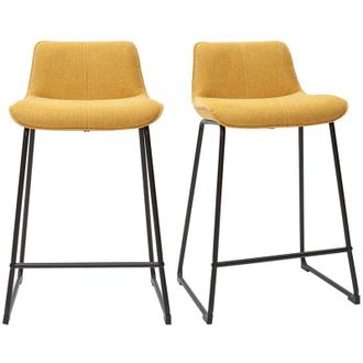 Miliboo Sgabelli da bar in tessuto effetto velluto testurizzato giallo senape e metallo H65 cm (set di 2) BOOST