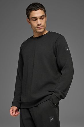 Alo | Waffle Lounge Long Sleeve Crewneck Top in Black, Size: Medium