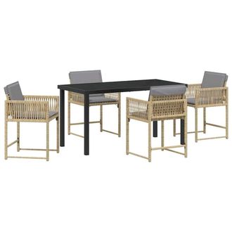 Berkfield Home 5 Piece Garden Dining Set with Cushions Beige Poly Rattan