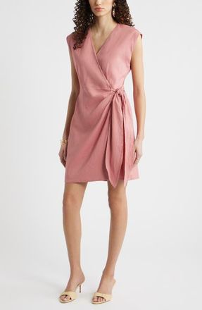 Nordstrom Linen Blend Wrap Dress in Pink Compact at Nordstrom, Size Xx-Small