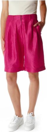 Munthe Klassieke shorts met hoge taille en riemlussen - Dames - Bermuda - Roze - M - Korte Broeken