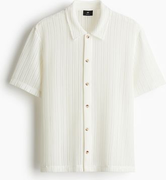 H&M Hemd im H&auml;kellook in Regular Fit - Cremefarben