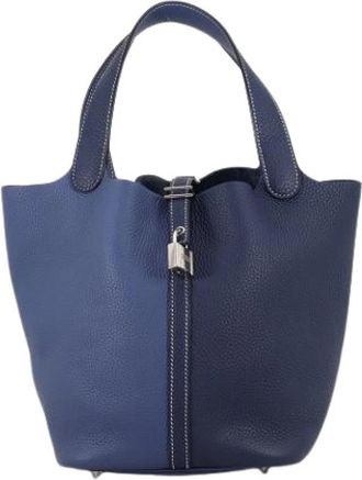 Herm&egrave;s Pre-owned Vintage Bucket Bag - Dames - Vintage Tas - Blauw - ONE Size - Leer - Vintage