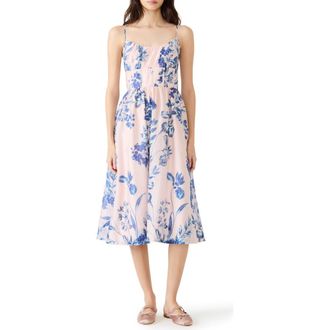 Steve Madden Talita Floral Faux Pearl Detail Midi Dress in Pink Tulle at Nordstrom, Size 16