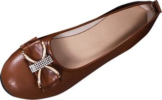 Generic Womens Ballet Shoes Bow Slip On Walking Shoe Solid Color Stylish Elegant Lightweight Classic Comfy Slip On Pumps Shoes Work Office Casual Brown