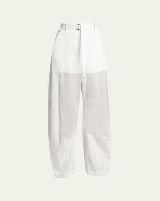 sacai Patchwork Wool Wide-Leg Pants With Belt