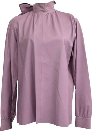Valentino Garavani Tie-Neck Accent Blouse in Purple Leather