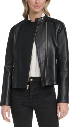 Cole Haan Stand Collar Leather Racer Jacket