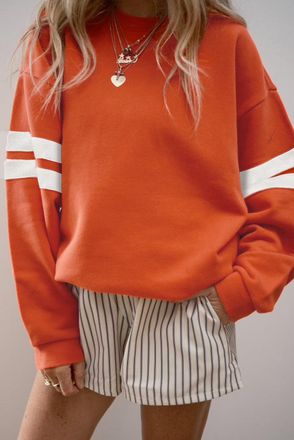 Azura Exchange Womens Striped Sleeve Pullover - Orange - Size X-Large