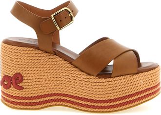 Chlo&eacute; Brown Calfskin Wedge Womens Sandals
