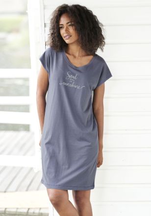 Vivance Nachthemd VIVANCE DREAMS, Damen, Gr. 32/34, N-Gr, blau (dunkelblau), Single Jersey, Obermaterial: 50% Baumwolle, 50% Viskose, bedruckt, unifarben, Bas