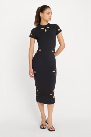 Good American Womens Super Stretch Eyelet Midi Dress | Black, Size Medium | Good American by Khlo&Egrave; Kardashian