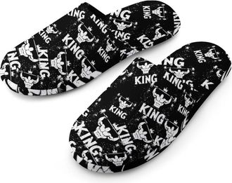 Generic Weightlifting And King Mens Cotton Slippers Memory Foam Comfort House Shoes Winter Indoor Slipper for Hotel Casa Spa