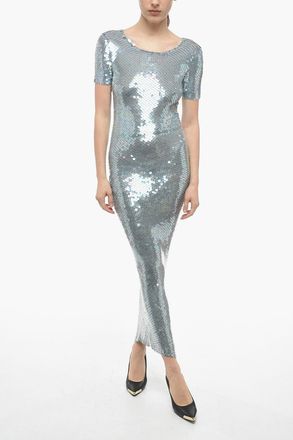 Maison Margiela MM0 Maxidress a Maniche Corte Paillettato Maison Margiela