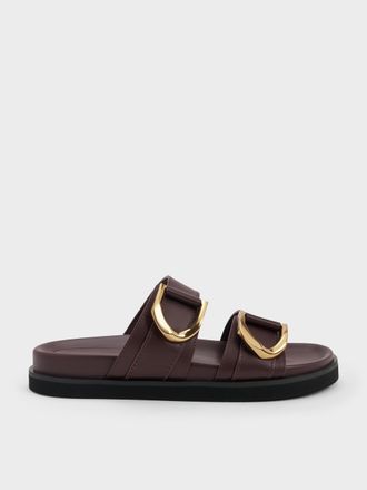 Charles & Keith Gabine Gold-Buckle Leather Slides