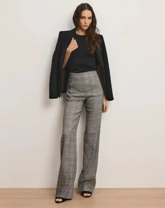 Veronica Beard Jude Plaid Wide Leg Pants In Black Multi