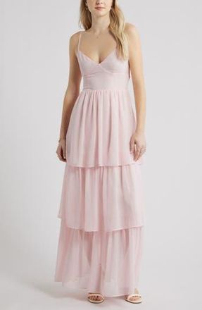 BP. Tiered Chiffon Maxi Cocktail Dress in Pink Balm at Nordstrom Rack, Size Xx-Small