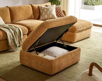 Castlery Ollie Storage Ottoman, Mustard Brown, Removable Covers, Gaslift Storage by Castlery