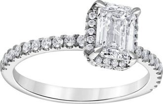Grown Brilliance 1.65 Ctw Emerald Solitaire Lab Grown Dimaond Halo Engagement Ring in 14K White Gold, F Color VS Clarity, Gift Box Included (Size-7)