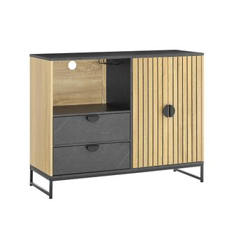 SoBuy Sobuy Mueble De Almacenamiento, Mueble Cocina Buffet Sala De Comedor Con Nicho Microondas &Oslash;6 Cm Y Puerta-vidrios Armario Con Estante Ajustable, Patas 