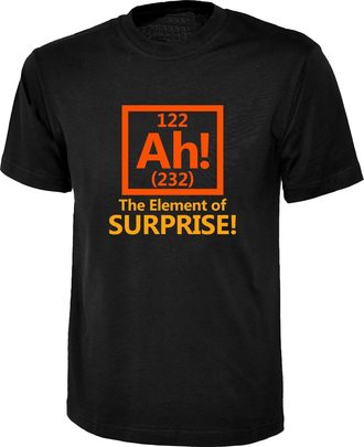 Generic Ah The Element of Surprise T-Shirt Funny Offensive Rude Novelty Scientist Periodic Table Joke Adults Unisex Gift Tee Top (Black, M)