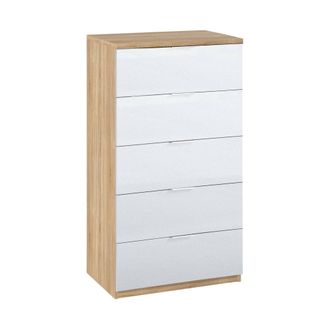 Dmora Cajonera Con Cinco Cajones, Color Blanco, 60 X 110 X 40 Cm, Con Embalaje Reforzado - Dmora