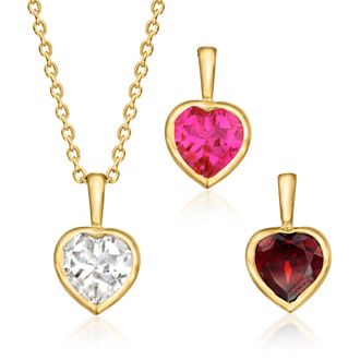 Ross-Simons Multi-Gemstone and 18kt Gold Over Sterling Jewelry Set: Cable-Chain Necklace and 3 Interchangeable Heart Pendants