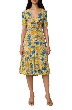 Diane Von F&uuml;rstenberg Koren Print Ruched Reversible Dress in Sea Palm Mid Crete Blue at Nordstrom, Size X-Large