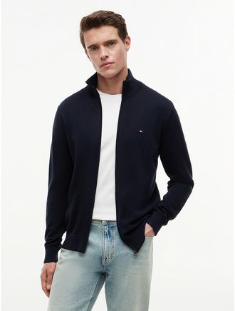 Tommy Hilfiger Mens Classic Mockneck Zip Cardigan - Navy Blue - XXL