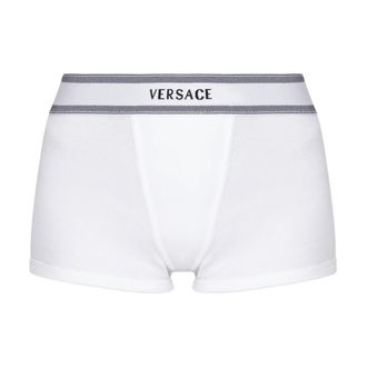 Versace Bottoms, female, White, Size: 2XL Ribbed Cotton-Jersey Trunks