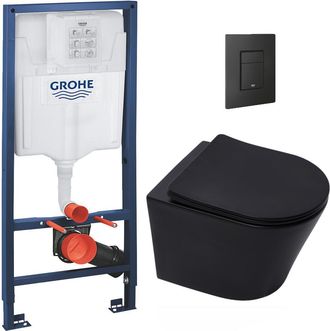 GROHE Bastidor De Soporte Rapid Sl + Inodoro Infinitio Sin Brida Negro Mate + Asiento Softclose + Placa Negro Mate - Grohe