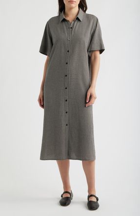 Eileen Fisher Classic Collar Check Shirtdress in Chalk at Nordstrom, Size Large