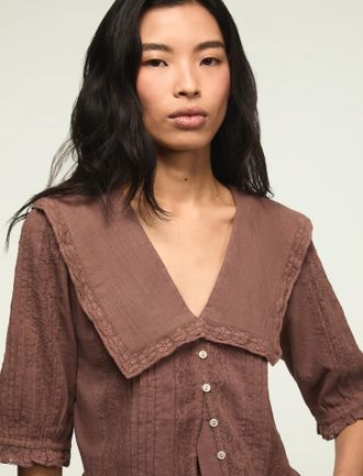 Lucky Brand Womens Peter Pan Peplum Blouse