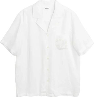 Soulland Orson Beaded Logo Shirt - Heren - Korte mouwen Overhemden - Wit - S/M - Overhemden