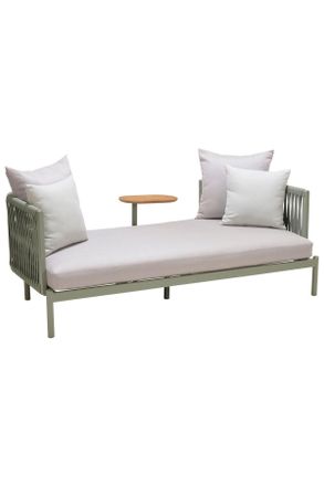 Amatio Loungesofa, Hellgr&uuml;n, Grauwei&szlig;, Holz, Metall, Textil, Teakholz, Hartholz, F&uuml;llung: Polyester,Polyester,Polyester, 180x69x85 cm, Gartenm&ouml;bel, Loungem&ouml;b