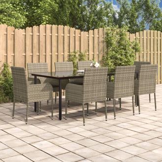 vidaXL Set Comedor Jard&iacute;n 9 Pzas Y Cojines Rat&aacute;n Sint&eacute;tico Negro Gris Vidaxl