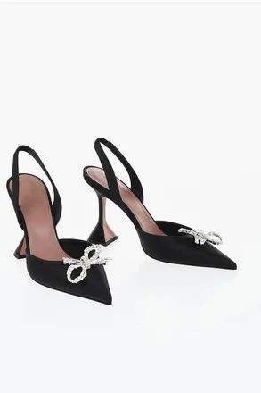 Amina Muaddi Satin Slingback Pumps ROS with Jewel Detail 11cm size 39