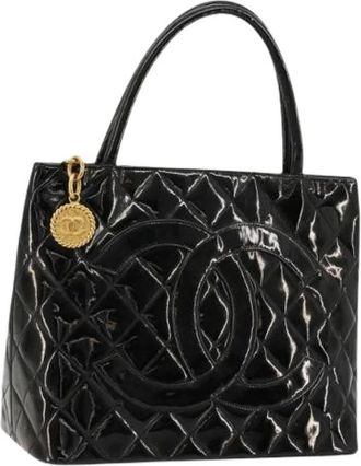 Chanel Pre-owned Handbags, female, Black, Size: ONE SIZE Pre-owned Vintage Patent Leather Tote Bag
