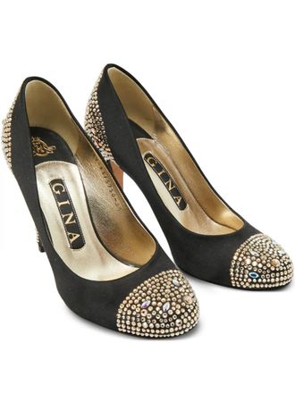 Gina crystal-embellished heeled pumps - Black
