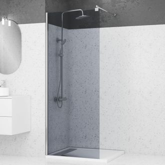 Aurlane Parete Doccia In Vetro Fum&egrave; 80x200cm - Barra Di Supporto Estensibile E Profilo Cromato