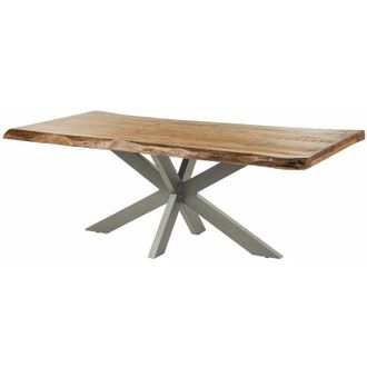 Massivmoebel24 freeform 5 Tavolo da pranzo in legno di mango - verniciato natur / gambe incrociate argento 200x100