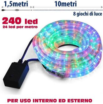 Trade Shop Trade Shop - Tubo Luminoso Natalio 10 Metri Led Multicolor Controler 8 Funciones X External