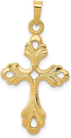Diamond2Deal 14k Yellow Gold Polished Fleur De Lis Cross Pendant