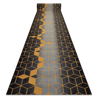 RugsX Rugsx - Alfombra De Pasillo Con Refuerzo De Goma 120 Cm Heksagon Hex&aacute;gono Negro / Oro Black 120x1100 Cm